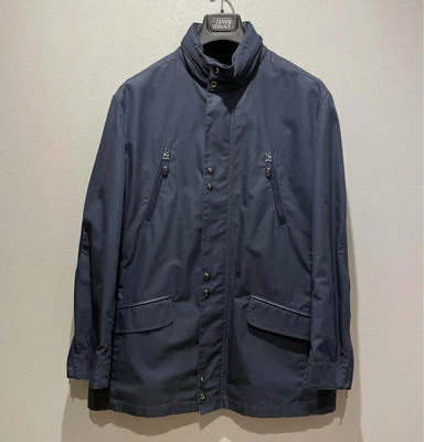 VERSACE Leather Stand Collar Field Jacket Size 50 Navy Front Zip Men's U4243 - Image 1 of 4