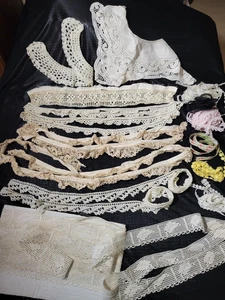 VINTAGE SPITZEN-BORTEN-KANTEN KONVOLUT-BASTELN-NÄHEN-PUPPENKLEIDUNG-SCRAPBOOKING-VERZIEREN - Bild 1 von 17