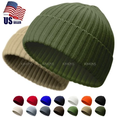 Mini Short Fisherman Beanie Hat Ribbed Winter Warm Knitted Skull Cap cuff II - Image 1 of 4