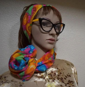 Vintage ECHO Silk Bright Colorful Fruit Print Scarf Long Rare 82”X11” Resort - Picture 1 of 7