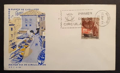 RARE CACHET Spain stamps 1965 First Day Cover Puerto de Cudillero - Image 1 of 2