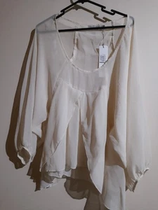 MINKPINK WOMENS JOPLIN BLOUSE CREAM SIZE 14 BALLOON 3/4 SLEEVE FRILL FRONT... - Picture 1 of 14