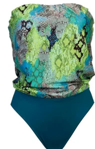 SAPPH grün Schlange trägerlos Badeanzug Schwimmkostüm Baden Einteiler Schaumstoffschale - Bild 1 von 5