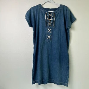 Polo Ralph Lauren abito denim taglia 6 blu stringato manica corta tasche zip Y2K - Foto 1 di 12