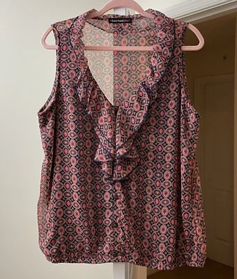 Heart Soul Top Orange Paisley Floral Bohemian Gypsy Ruffle Women's 1X Plus - Image 1 of 2