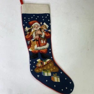 Vintage B Shackman Needlepoint Christmas Stocking Santa Claus & Toys 1988 - Picture 1 of 6