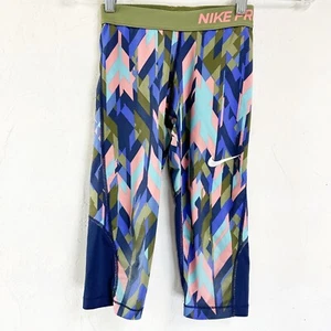 Nike Pro Cropped Leggings Girls Colorful Athletic Size Small Mesh - Picture 1 of 8