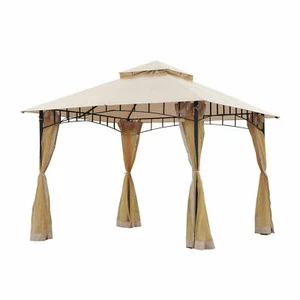 10' x 10' Steel Garden Gazebo Outdoor Patio Porch Canopy with Mosquito Netting - Picture 1 of 10