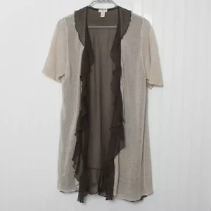 Cardigan tunica lunga Chico's 3 marroni talpa lavorato a maglia maniche corte lino polipoli XL - Foto 1 di 8