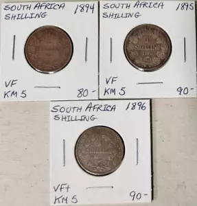 SOUTH AFRICA LOT OF 3 SHILLING COINS 1894 1895 1896 KM 5 - VF - Picture 1 of 8