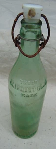 Antique Clicquot Club clear/green bottle w/ceramic top & wire bail,free shipping - Picture 1 of 8