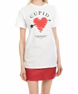 TWIN-SET Womens New Sz XS Multicolor Cotton Logo Print Short Sleeve Top T-Shirt - Picture 1 of 12