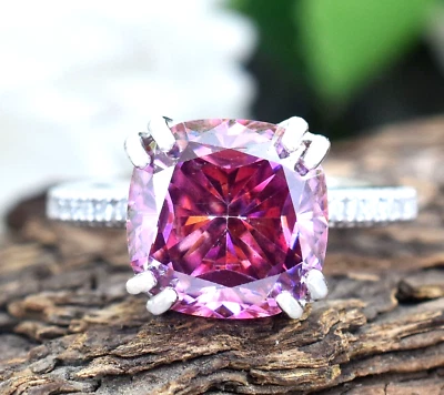 Certified Natural 2.80ct VS1 Cushion Pink Diamond AAA 925 Silver Solitaire Ring - Image 1 of 4