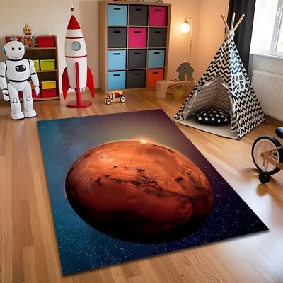 Mars Themed Carper for Kids Space Room Galaxy Mat Sun Moon Planet Area Rug - Image 1 of 3