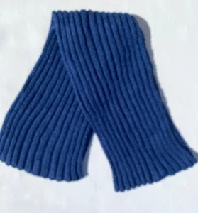 NEW Hand Knit Ribbed Scarf Blue Long Mohair - Picture 1 of 4