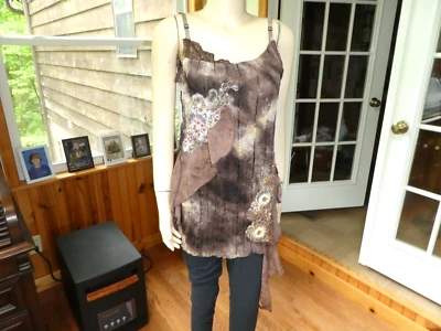 Pretty Angel ~ Top marrón con correa de espagueti multi adornado ~ seda/rayón ~ L ~ N/Sin/T Foto 1 de 4