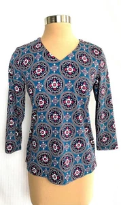 Top activo manga 3/4 cuello en V estampado azul verdoso LULU B talla S S S - Imagen 1 de 1
