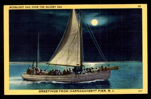 Moonlight Sail Over The Silvery Sea Narragansett Pier, R. I.  Post Card - Picture 1 of 2