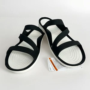 Crocs Swiftwater Sandals Strappy Iconic Comfort Slides Black/White Womens Sz 10 - Picture 1 of 8
