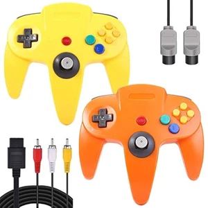 Generic Wired N64 Controllers Yellow And Orange With AV Cable Video Game Systems - Picture 1 of 5