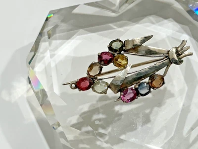 Antique, sterling silver genuine gemstones brooch - Image 1 of 4
