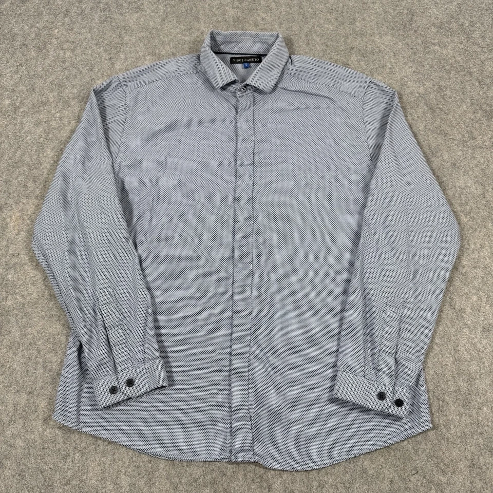 Camisa de vestir Vince Camuto botones ocultos para hombre grande blanca y azul marino moteada Foto 1 de 4