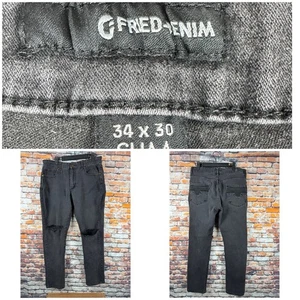 Fried Denim Slim Fit Skinny Distressed anthrazit schwarz Stretch Jeans 34" x 30" - Bild 1 von 12