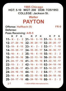 1985 APBA Football Season (From 2O24) Team Set - CHICAGO BEARS - Picture 1 of 3