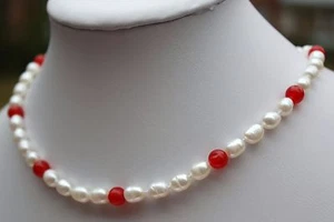 N49 51cm Echt Süßwasser Perlen Schmuck Perlenkette Halskette Kette Collier Achat - Bild 1 von 1