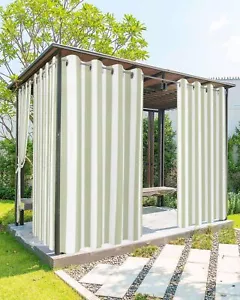Sage Green Stripe Outdoor Curtains for Patio Waterproof Indoor/Outdoor Curtai... - Picture 1 of 9