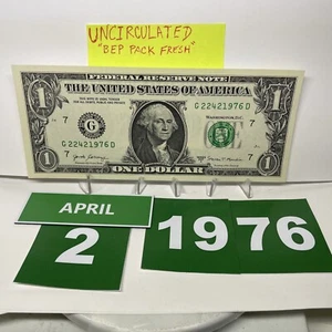 One Dollar Bill Birthday Note April 2 1976. Uncirculated. Fancy Serial Number - Picture 1 of 9