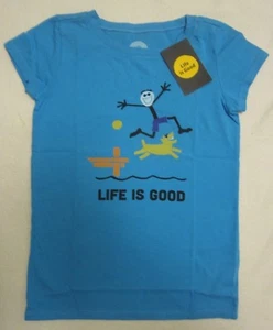 LIFE IS GOOD NEU Dock schwimmender Hund SS T-Shirt neu mit Etikett Mädchen Größe M Medium 7 8 - Bild 1 von 2