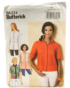 New & Uncut Butterick pattern #B6324 sizes 6-14 women's button up blouse - Picture 1 of 2