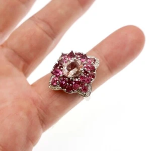 2ct Morganite 3ct Pink Tourmaline Diamond Sterling Silver Ring Size 7.75 - Picture 1 of 4