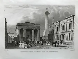 1832 Antique Print; Town Hall, Column & Library Devonport after Thomas Allom - Picture 1 of 2