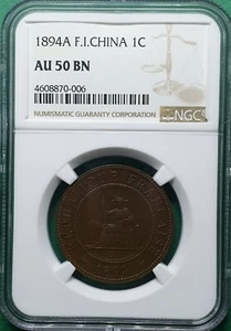 1894A FRENCH INDO CHINA 1 CENT NGC AU 50 BN - Picture 1 of 4