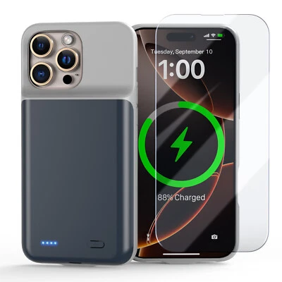 7000mAh For iPhone 16 Pro Max External Battery Charger Case Power Bank-Blue - Image 1 of 4