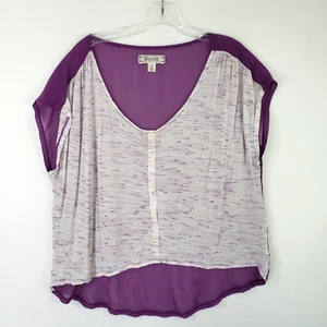Decree Blouse Top Women's XL White Purple Rayon V-Neck Sheer Back Button-Front - Picture 1 of 7