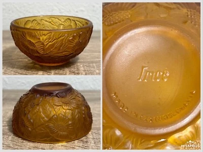 Irice Czech Amber Pate de Verre Glass Dish Floral Art Deco 3.25” Vintage 1920s - Image 1 of 4