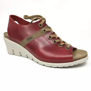 Fly London Yuta Sandals Clogs Shoes Womens Size 9-9.5 US 40 EU Red Leather Wedge - Picture 1 of 9