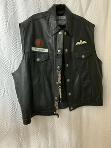 Gilet motociclista Fitzgerald pelle nera catene trifoglio moto irlandese taglia 5XL - Foto 1 di 16