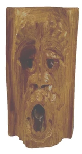 Spirit Carved Face Sculpture Wood Folk Art Signed 190 5" x 3" Mystical Figurine - Picture 1 of 6