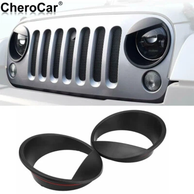 Black Front Light Headlight Cover Accessories Trim For Jeep Wrangler JK 2007-17 Foto 1 de 4