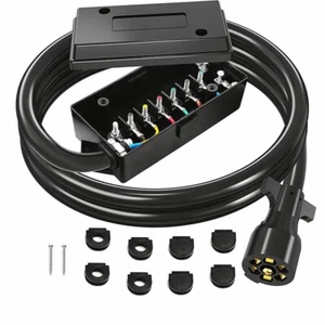 7/8/10ft Trailer Cord 7 Way Plug Inline Trailer Cord with 7 Gang Junction Box - Picture 1 of 10