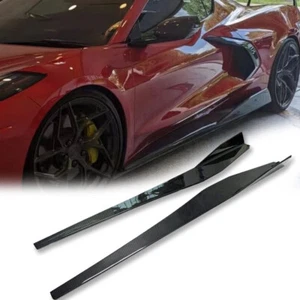 Carbon Fiber 2X Sideskirts Side Skirt Step Extension For Corvette C8 Chevrolet - Picture 1 of 9