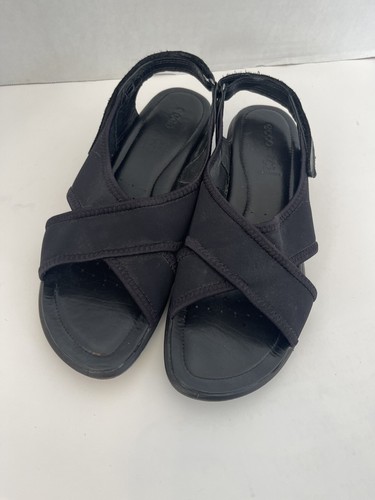 Sandali con zeppa Ecco taglia 9 neri in tessuto elasticizzato cinturino incrociato