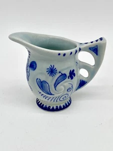 Vintage Delft Blue & White SIGNED 3" Pitcher Floral Hearts Delftware - Picture 1 of 9