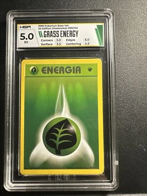 1999 Pokémon Base Set First Edition Shadowless Grass Energy HGA 5.0 EX Graded - Image 1 of 4