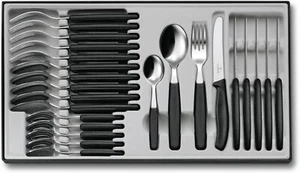 Swiss Classic Cubiertos de mesa con cuchillo de tomate, 24 piezas, negro - Imagen 1 de 5