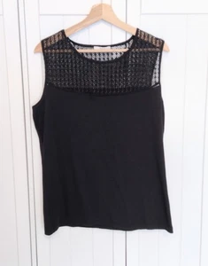 Ladies T Shirt Embroidered UK 18 Black Sleeveless - Picture 1 of 8